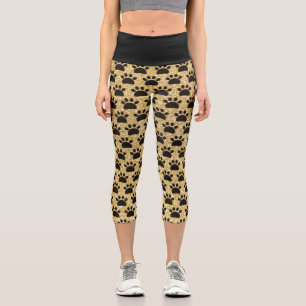 Leggings Capri Patrón sin igual de Black and Gold Paws