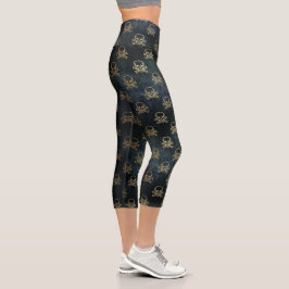 Leggings Capri Patrón Skull y Crossbone negro y dorado