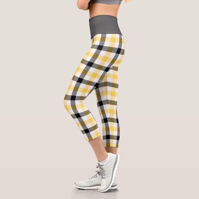 Leggings Capri Patrón Tartán amarillo-amarillo moderno (Izquierda)