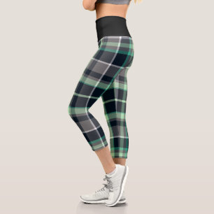 Leggings Capri Patrón Tartán de grapa negra verde