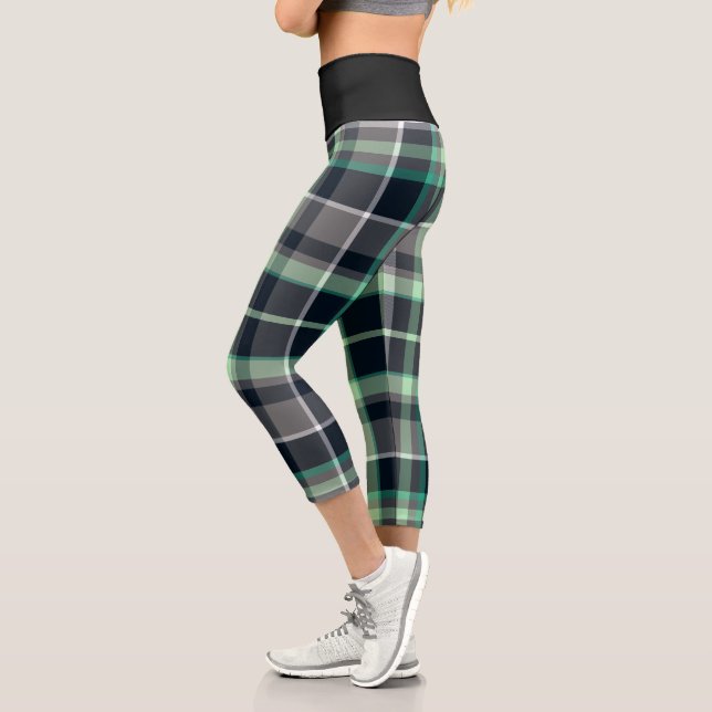 Leggings Capri Patrón Tartán de grapa negra verde (Izquierda)