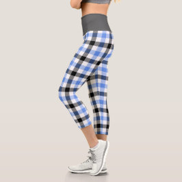 Leggings Capri Patrón Tartán de placa azul moderno
