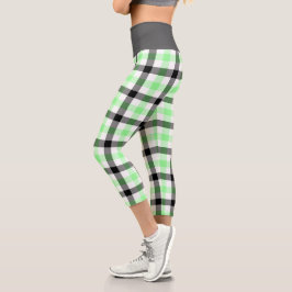 Leggings Capri Patrón Tartán de plástico verde moderno