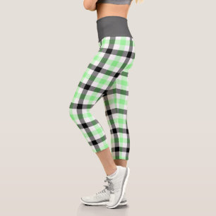 Leggings Capri Patrón Tartán de plástico verde moderno