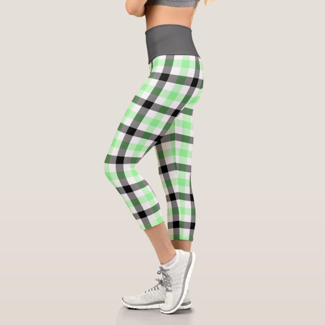Leggings Capri Patrón Tartán de plástico verde moderno (Izquierda)