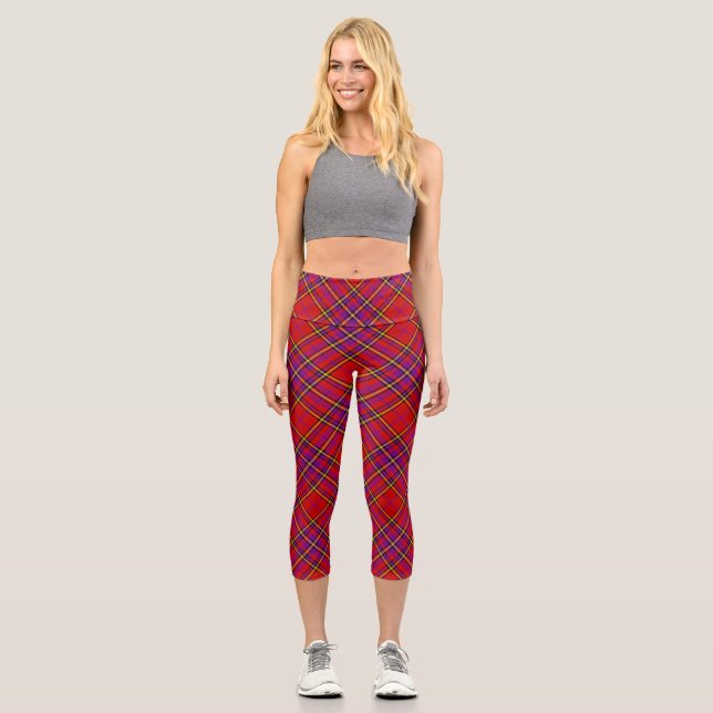 Leggings Capri Patrón tartán swahili rojo plasmado (Anverso)