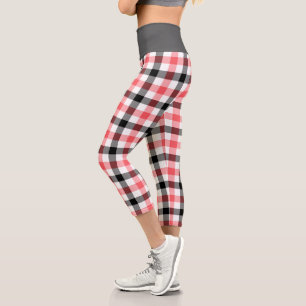 Leggings Capri Patrón Tartán trenzado rojo moderno