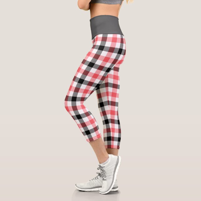 Leggings Capri Patrón Tartán trenzado rojo moderno (Izquierda)
