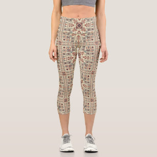 Leggings Capri Patrón Tatreez, ornamento geométrico beige