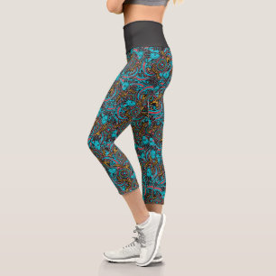 Leggings Capri Patrón tribal azteca axolotl xolotl mitología boho