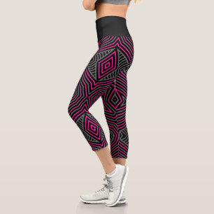 Leggings Capri Patrón tribal de raza negra y gris magenta