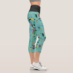 Leggings Capri Patrón tribal maya abstracto de caras antiguas 1