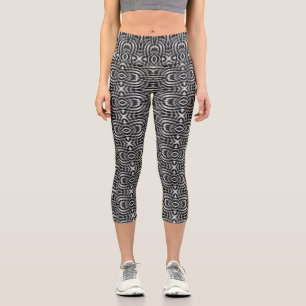 Leggings Capri Patrón tribal negro + plata oscura