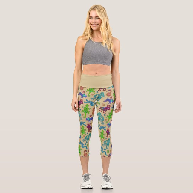 Leggings Capri Patrón tribal primista de cultura africana mexican (Anverso)