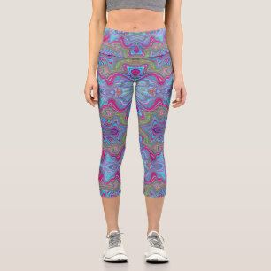 Leggings Capri Patrón Trippy multicolor de azul celeste ondulado