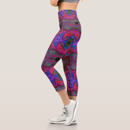 Leggings Capri Patrón Trippy rojo azul ondulado y arcoiris