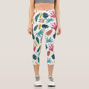 Leggings Capri patrón tropical con hojas coloridas
