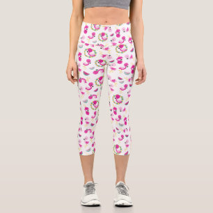 Leggings Capri Patrón tropical, flamencos, sandías, flores