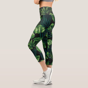 Leggings Capri Patrón tropical negro