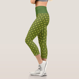 Leggings Capri Patrón verde amarillo plastificado Tartán Trippy c