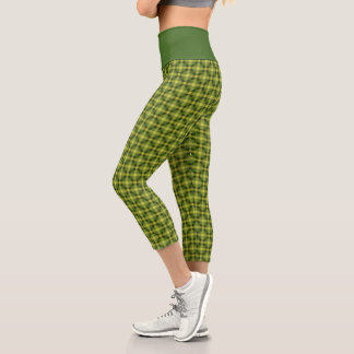 Leggings Capri Patrón verde amarillo plastificado Tartán Trippy c