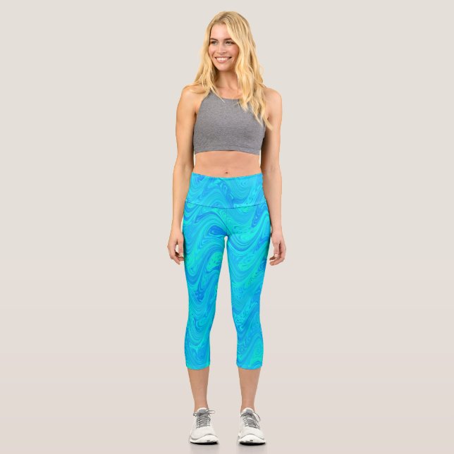 Leggings Capri Patrón verde azul mareado (Anverso)