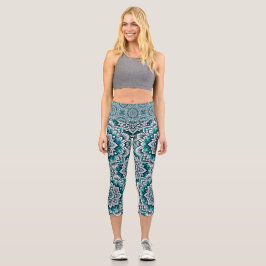 Leggings Capri Patrón verde azulado de mandalas