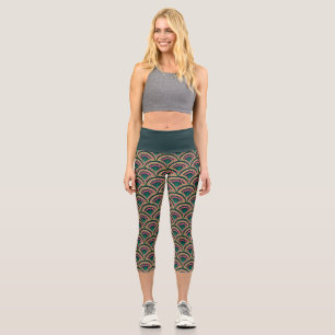 Leggings Capri patrón verde en forma de cáscara