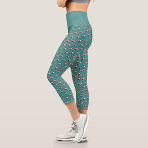 Leggings Capri Patrón verde marfileño de berenjena rosa rojo ve