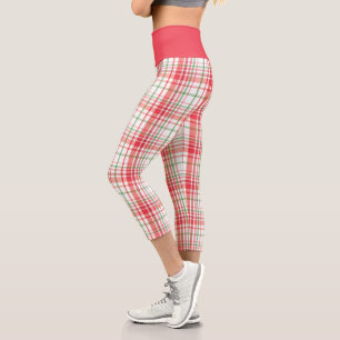 Leggings Capri Patrón verde rojo de plástico en blanco