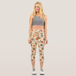 Leggings Capri Patrón Vintage de Floral y cámara (5)