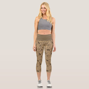 Leggings Capri Patrón vintage victoriano de Halloween con fantasm