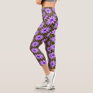 Leggings Capri Patrones margueritas púrpura