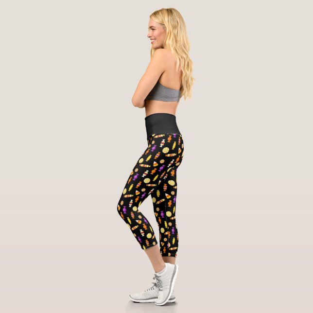Leggings Capri Patrulla de dulces al estilo de Halloween en negro (Izquierda)