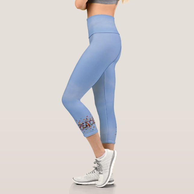 Leggings Capri PEACE Blue Sky Butterflies | Motivational Hope Joy (Izquierda)