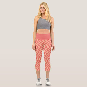Leggings Capri Peach and Cranberry Chevron