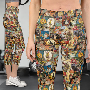 Leggings Capri Pegatinas Victorianas de Halloween y Calabaza