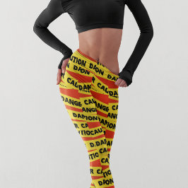 Leggings Capri Peligro de precaución Halloween Cinta de tipografí