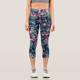 Leggings Capri Peonia y flores de Rosa de color azul verde rosa m
