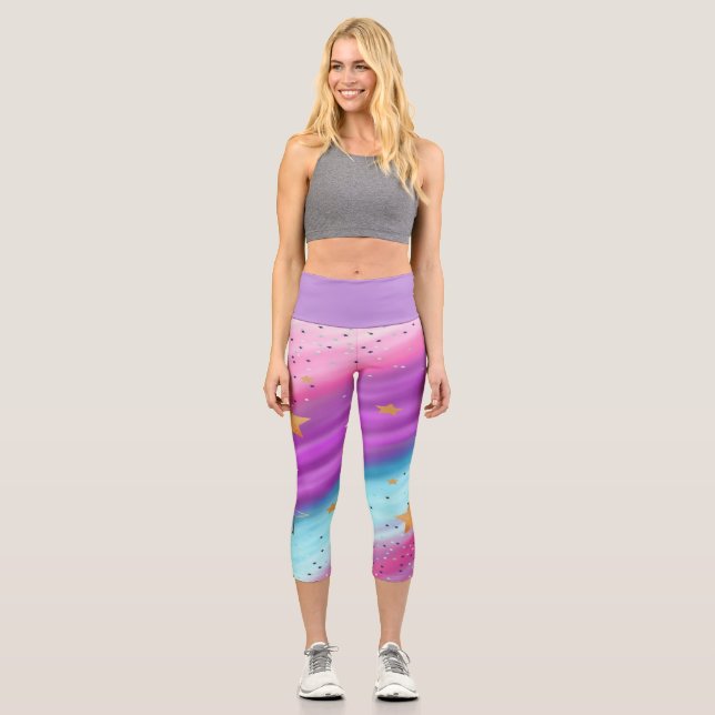 Leggings Capri Pequeñas estrellas arcoiris alto capris Waids (Anverso)