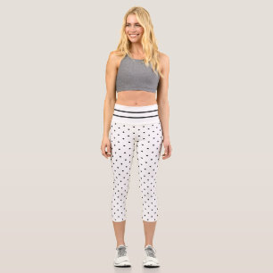 Leggings Capri Pequeño Punto Polka Blanco Negro Con Rayas Capri 