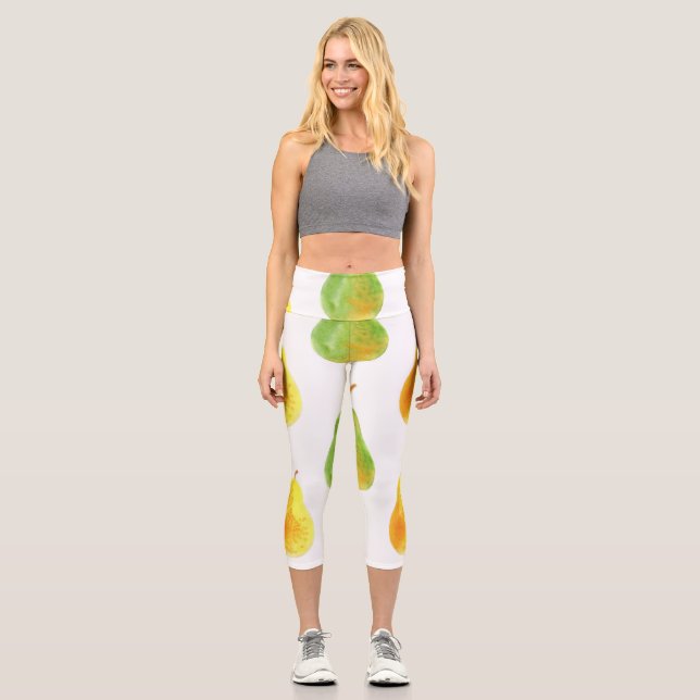 Leggings Capri Peras dibujadas a mano, imagen de la comida acuare (Anverso)