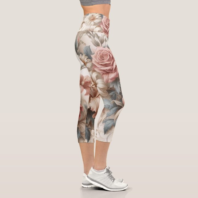 Leggings Capri Perfección floral anticuada ligera (Derecha)