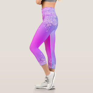 Leggings Capri Perforaciones Purpurinas de las piernas rosadas pú