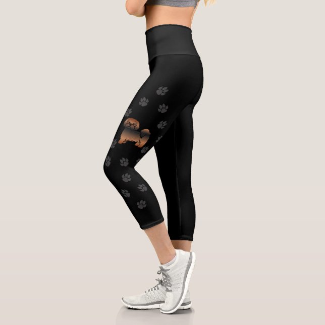 Leggings Capri Perro de dibujos animados Red Sable Lhasa Apso y p (Izquierda)