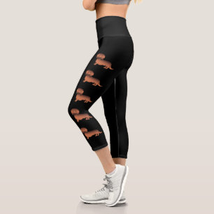 Leggings Capri Perros de dibujos animados Dachshund de pelo largo