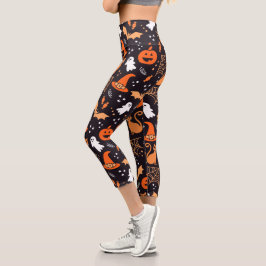 Leggings Capri Personajes de halloween ilustrados en bg negro