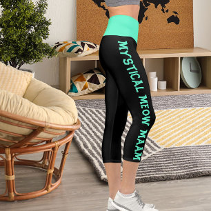 Leggings Capri Personaliza Guay divertida con tema de gato negro 
