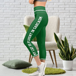 Leggings Capri Personalización del gato estilo comic de Green For