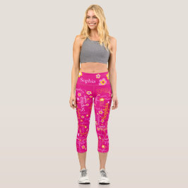 Leggings Capri Personalizado amarillo rosa chicas de texto nombre